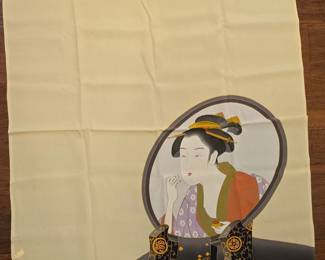 Japanese Silk Furoshiki with Bijinga Motif by Shoen Uemura in Paulownia Box second image