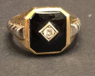 10k Gold Onyx and Diamond Signet Ring