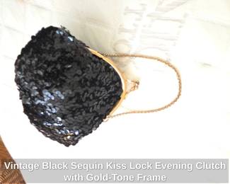 Vintage Black Sequin Kiss Lock Evening Clutch with GoldTone Frame third image