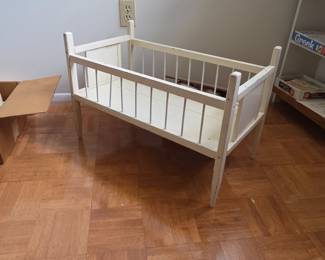 Vintage White Painted Wooden Doll Bed second image