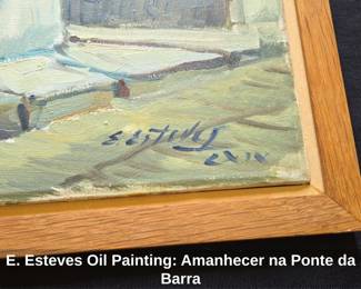 E. Esteves Oil Painting Amanhecer na Ponte da Barra second image
