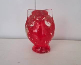 Lefton Red Controlled Bubble Glass Owl Figurine