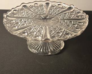 Vintage L.E. Smith Quintec Pattern Clear Glass Cake Stand