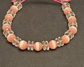 Pink Cats Eye Glass Bead Macrame Bracelet