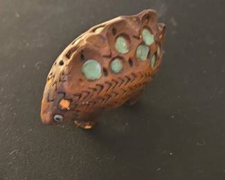 HandCarved Wooden Hedgehog Figurine with Inlay
