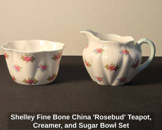 Shelley Fine Bone China Rosebud Teapot, Creamer, and Sugar Bowl Set second image