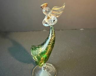 Vintage Murano Glass Angel Figurine with Gold Aventurine
