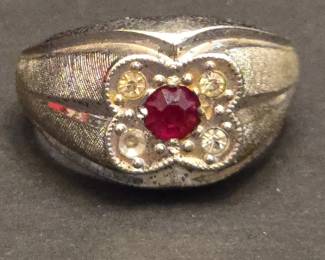 ESPO Sterling Silver Ruby and White Stone Ring