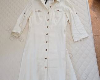 Tahari Womens White Linen Shirt Dress