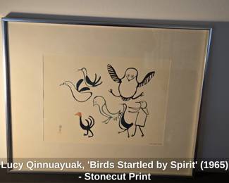 Lucy Qinnuayuak, Birds Startled by Spirit Stonecut Print