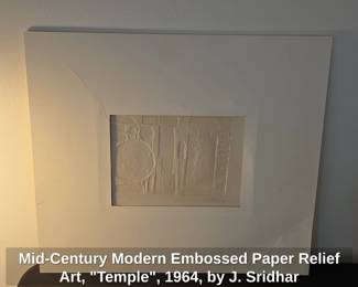 MidCentury Modern Embossed Paper Relief Art, Temple, , by J. Sridhar