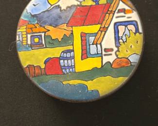Vintage Enamel and Brass Landscape Trinket Box