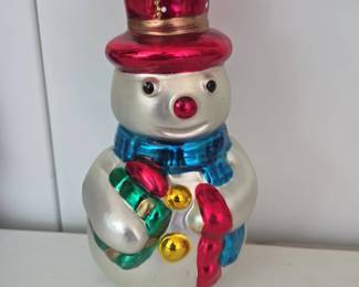 Christopher Radko Snowman With Presents Glass Ornament