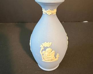 Wedgwood Blue Jasperware Bud Vase with Cherub Scene