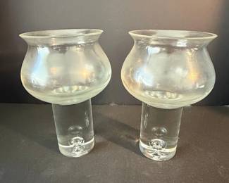 Vintage Krosno Poland Controlled Bubble Pedestal Candle Holders