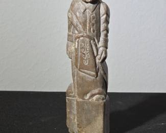 Vintage HandCarved Stone Figurine of a Bearded Figure in Traditional Attire