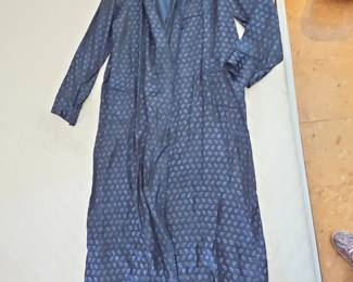 Vintage Mens Navy Blue Paisley Jacquard Robe