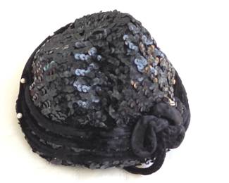 Vintage Black Sequin and Pearl Pillbox Hat third image