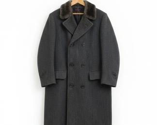 Vintage Herringbone Wool Overcoat with Fur Collar