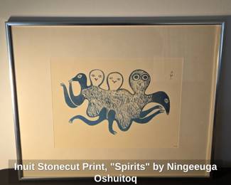 Inuit Stonecut Print, Spirits by Ningeeuga Oshuitoq