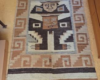 Vintage Andean Handwoven Wool Tapestry or Rug with Anthropomorphic Figure