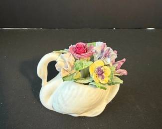 Royal Adderley Bone China Swan Figurine with Floral Bouquet