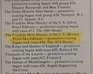 The Franklin Mint History of the United States Bronze Medal Collection Special Solid Bronze Edition