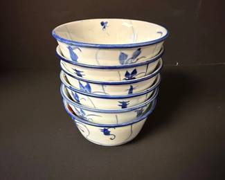 Set of Vintage Chinese Blue and White Porcelain Rice Bowls