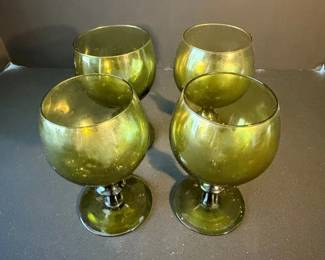 Vintage Olive Green Empoli Brandy Snifters