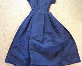 Vintage s Navy Blue Taffeta Swing Dress