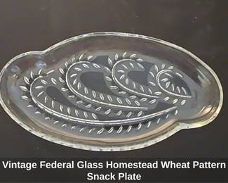 Vintage Federal Glass Homestead Wheat Pattern Snack Plate