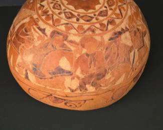 Vintage Peruvian Mate Burilado Storyteller Gourd Bowl