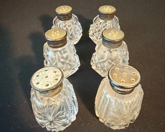 Vintage Cut Glass Salt and Pepper Shakers with Sterling Silver Tops
