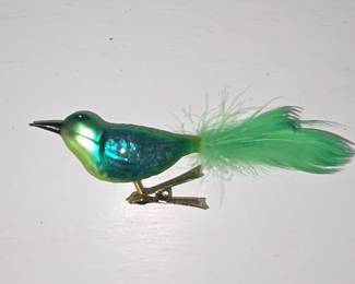 Vintage Blown Glass ClipOn Bird Christmas Ornament Green