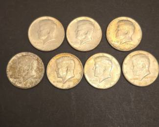 Lot of Seven 1964 Kennedy Half Dollars Silver