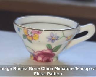 Vintage Rosina Bone China Miniature Teacup with Floral Pattern