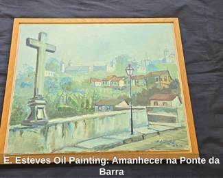 E. Esteves Oil Painting Amanhecer na Ponte da Barra