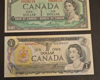 Pair of Canadian One Dollar Banknotes (1954 qty 3 and 1973 Series qty 7)