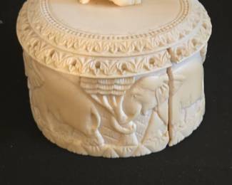 Carved Elephant Motif Trinket Box
