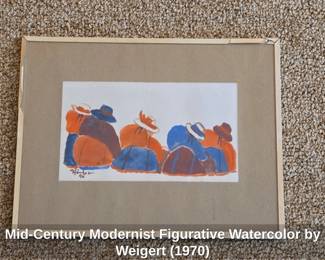 MidCentury Modernist Figurative Watercolor by Weigert