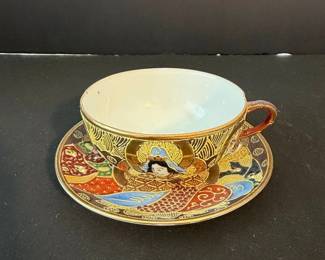 Antique Satsuma Moriage HandPainted Porcelain Cup and Saucer third image