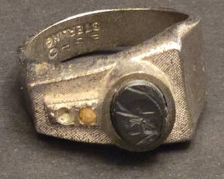MidCentury Modern Sterling Silver Hematite Intaglio Signet Ring second image