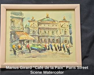 Marius Girard Caf de la Paix Paris Street Scene Watercolor