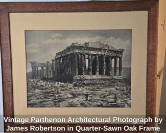 Vintage Parthenon Architectural Photograph by James Robertson in QuarterSawn Oak Frame