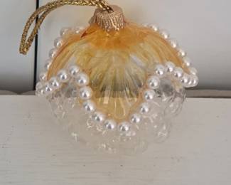 Vintage Glass and Faux Pearl Seashell Christmas Ornament