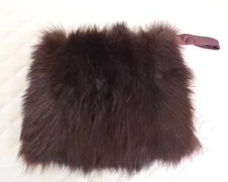 Vintage Fur Muff Purse with Ruched Satin and Zippered Pocket