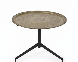 Vintage HandEtched Brass Tray Table with Islamic Calligraphy