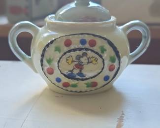 Vintage Mickey Mouse Ceramic Sugar Bowl Chef Mickey Pattern