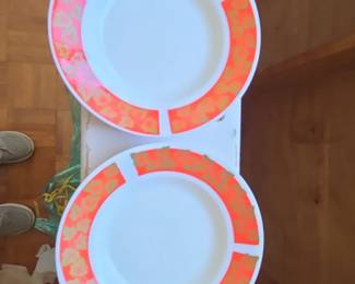 Vintage Orange and Gold Floral Salad Plates