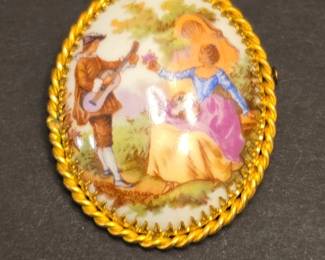 Limoges R. Leclair Fragonard Porcelain Brooch